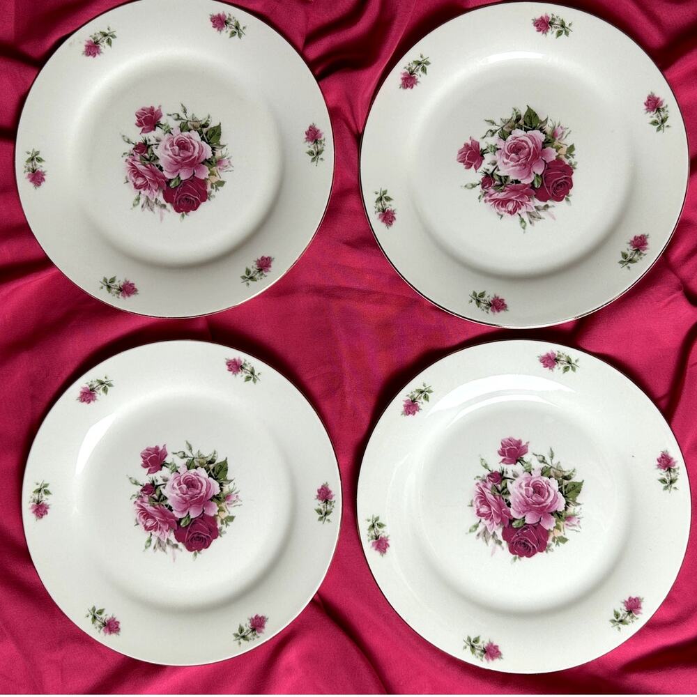 Formalities Baum Bros Set of 4 Vintage Side Plates Pink Rose Floral